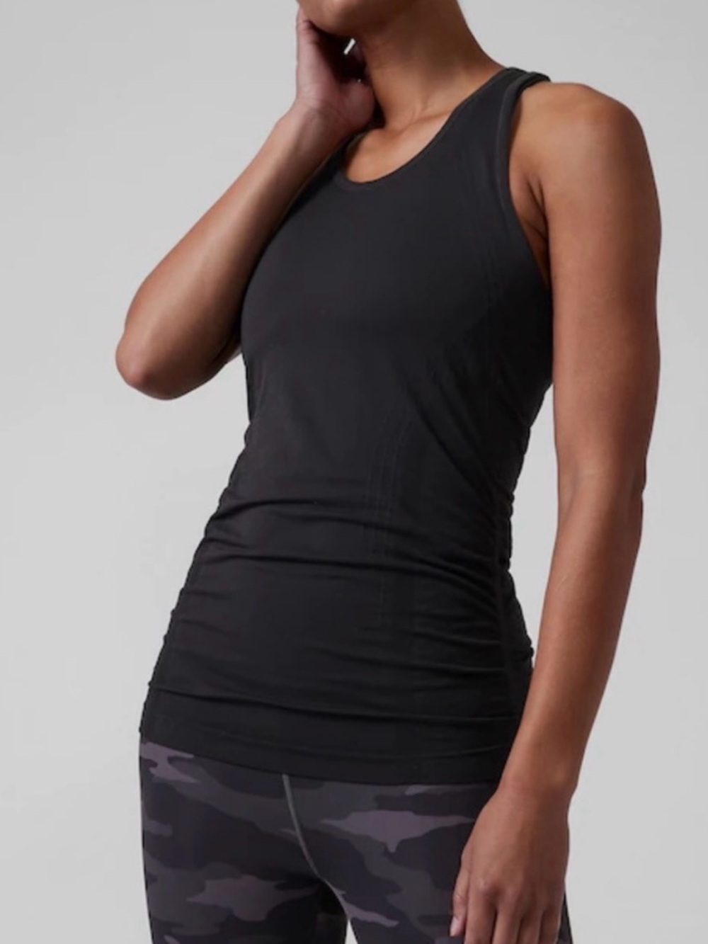 Athleta Speedlight Seamless Tank Top Black Racerback Side Ruched Small